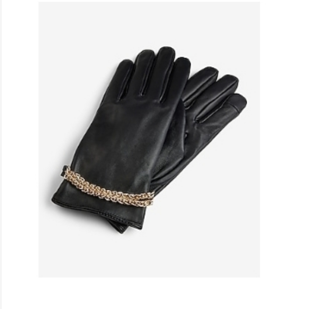 ✨️Final Price✨️NWT Express Genuine Black Leather Chainstrap Gloves
